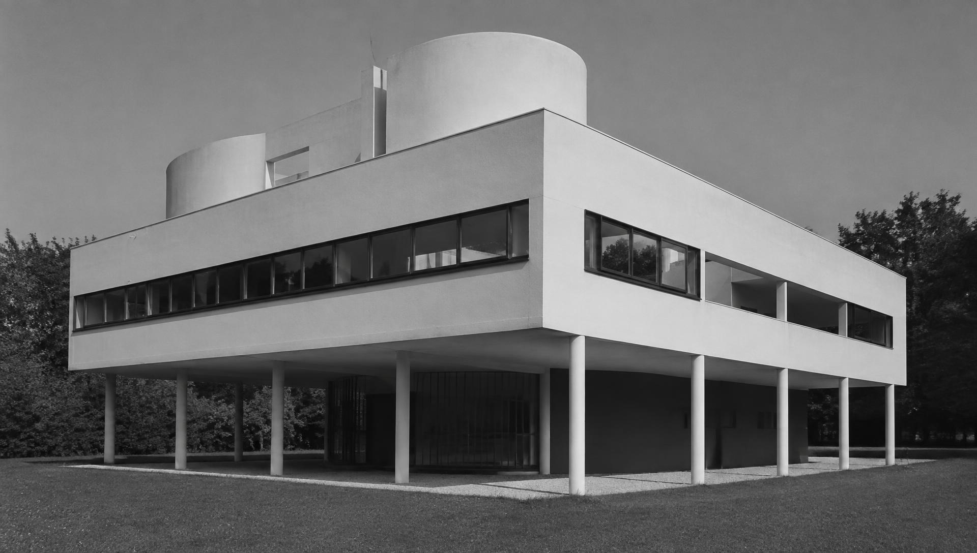Villa Savoye de Le Corbusier en blanco y negro